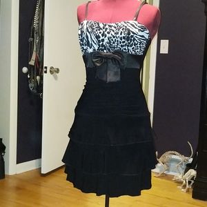 XS Animal Print Bow Spaghetti Strap Cocktail Dress